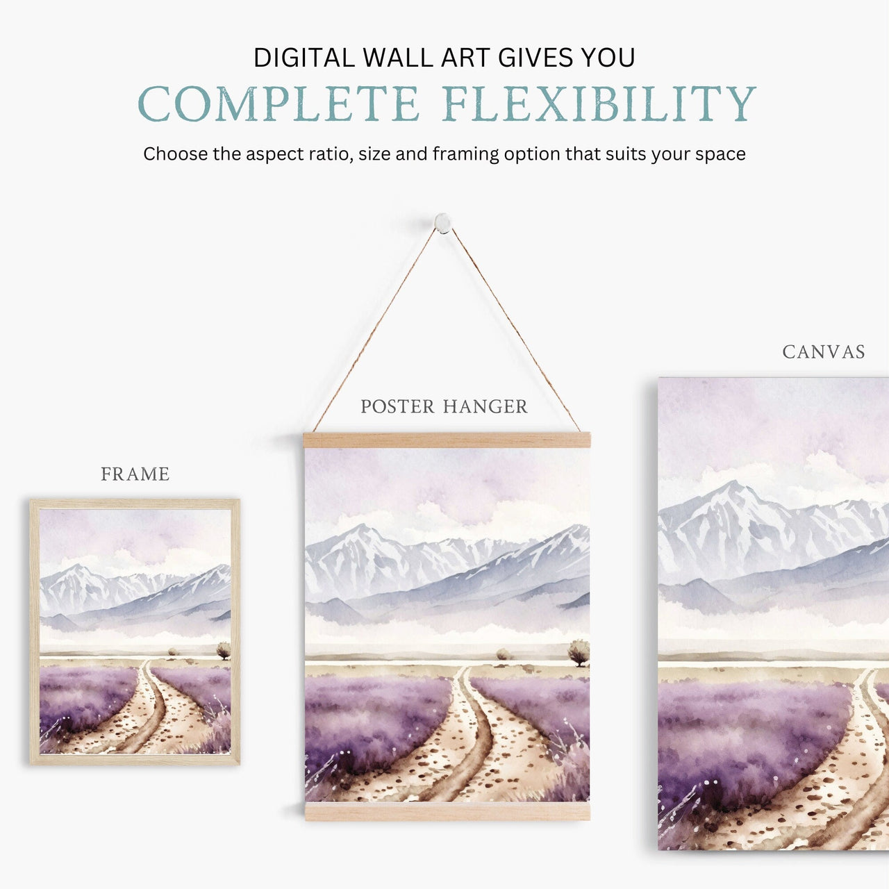 Lavender Field Print – Floral Living Room Wall Art • Set of 3