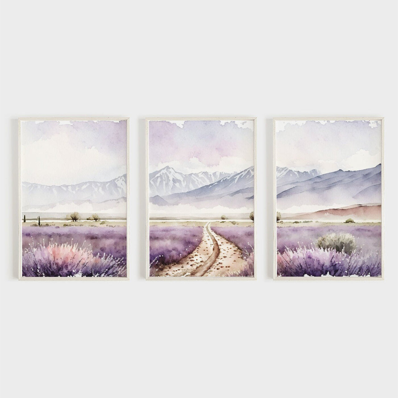 Lavender Field Print – Floral Living Room Wall Art • Set of 3