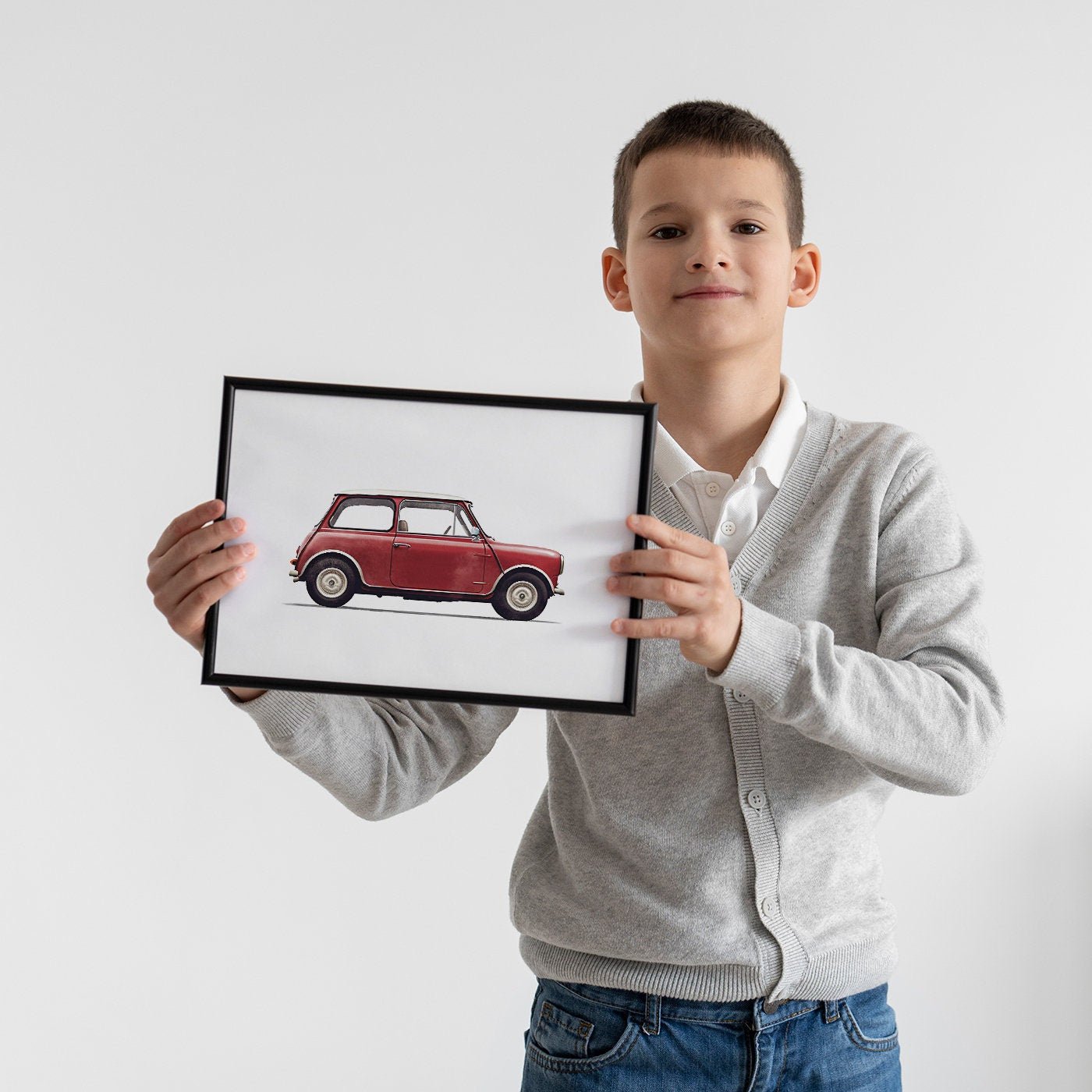 Watercolor Red Mini Cooper Art, Vintage Car Decor for Kids Room - WildfieldPrints