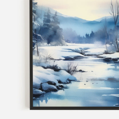 Watercolor Winter Forest Landscape Art, Snowy Nature Prints - WildfieldPrints