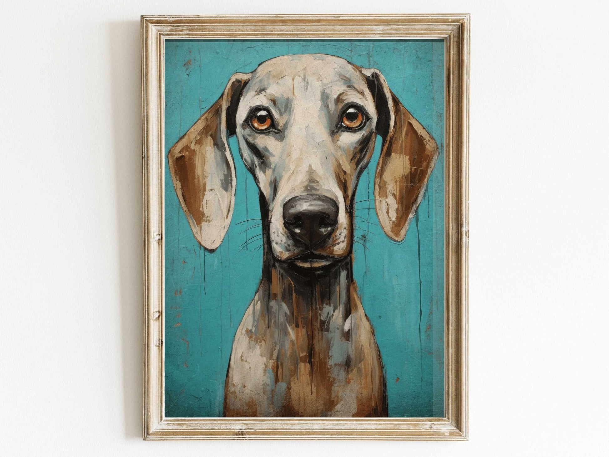 Weimaraner Wall Art, Rustic Teal - Toned Vintage Dog Portrait - WildfieldPrints