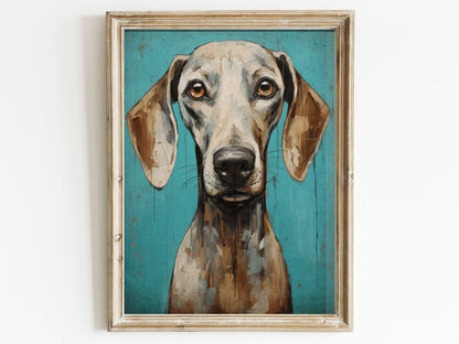 Weimaraner Wall Art, Rustic Teal - Toned Vintage Dog Portrait - WildfieldPrints