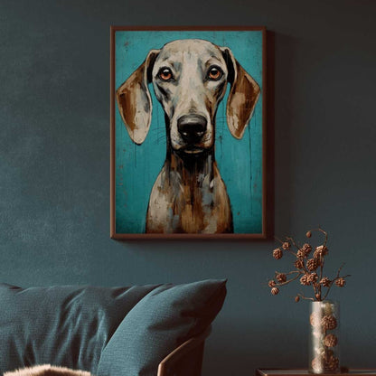 Weimaraner Wall Art, Rustic Teal - Toned Vintage Dog Portrait - WildfieldPrints