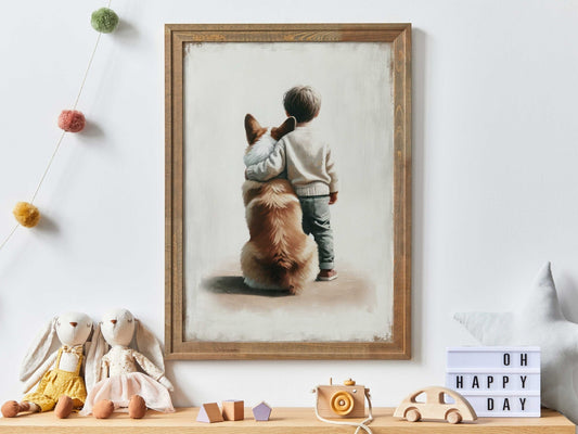 Welsh Corgi Nursery Print, Dog Wall Decor, Boys Room Artwork, Cute Animal Design - WildfieldPrints