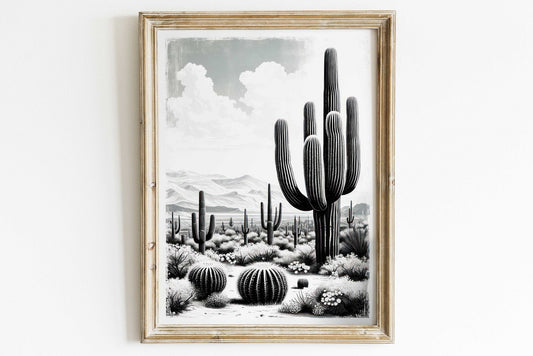 Saguaro Cactus Wall Art – Desert Living Room Print