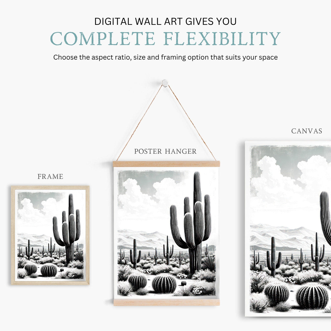 Saguaro Cactus Wall Art – Desert Living Room Print