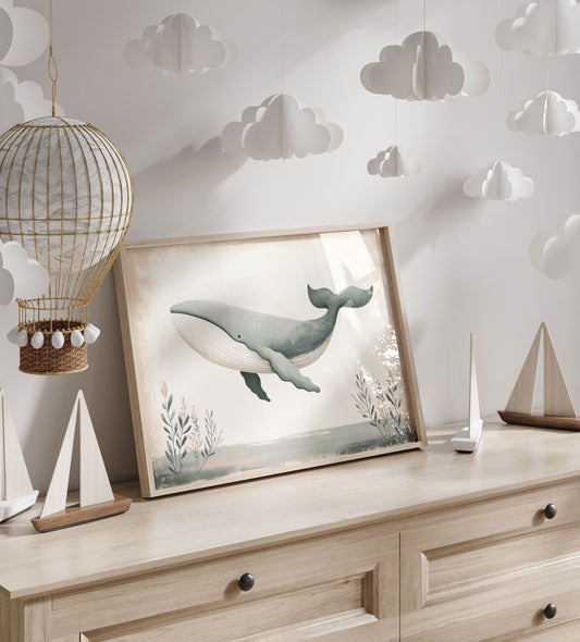 Whale Nursery Prints, Ocean Animal Decor, Vintage Sea Life Art - WildfieldPrints