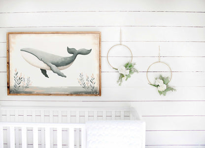 Whale Nursery Prints, Ocean Animal Decor, Vintage Sea Life Art - WildfieldPrints