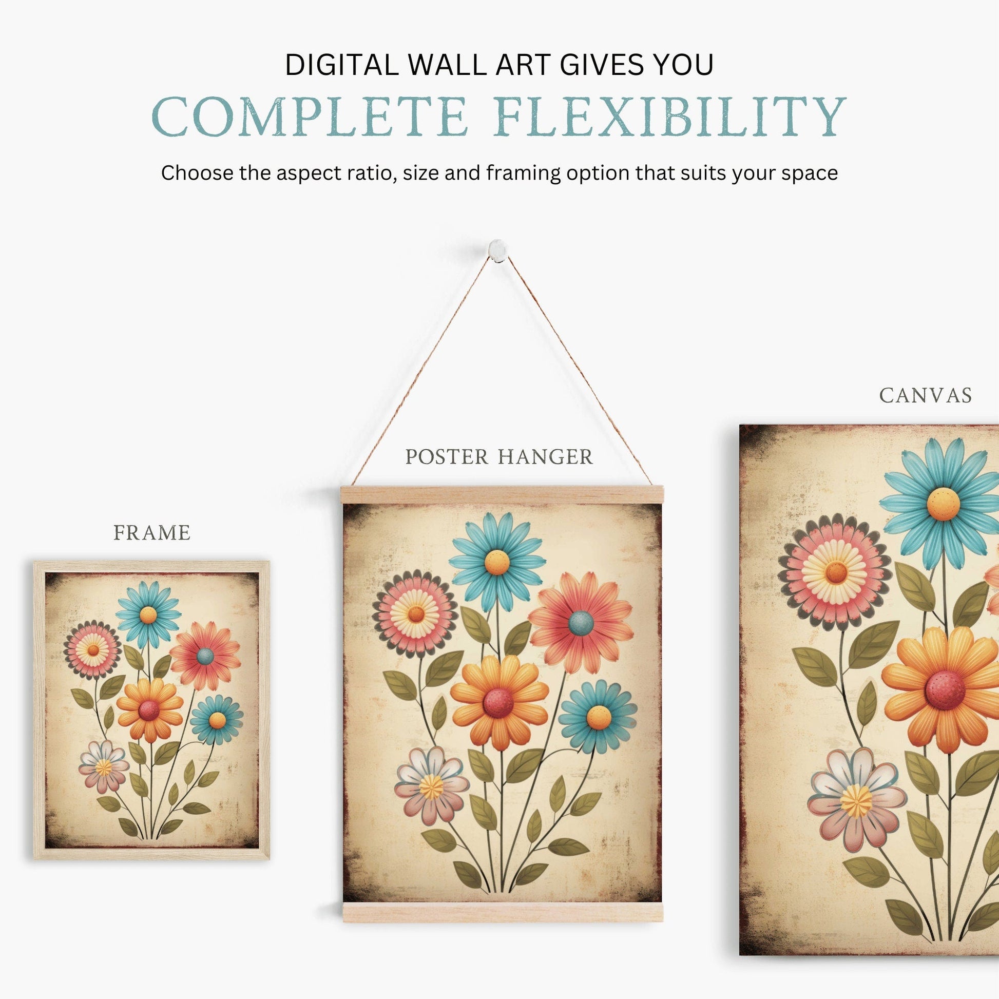 Whimsical Floral Kids Room Decor, Retro Flower Print, Vintage Art - WildfieldPrints