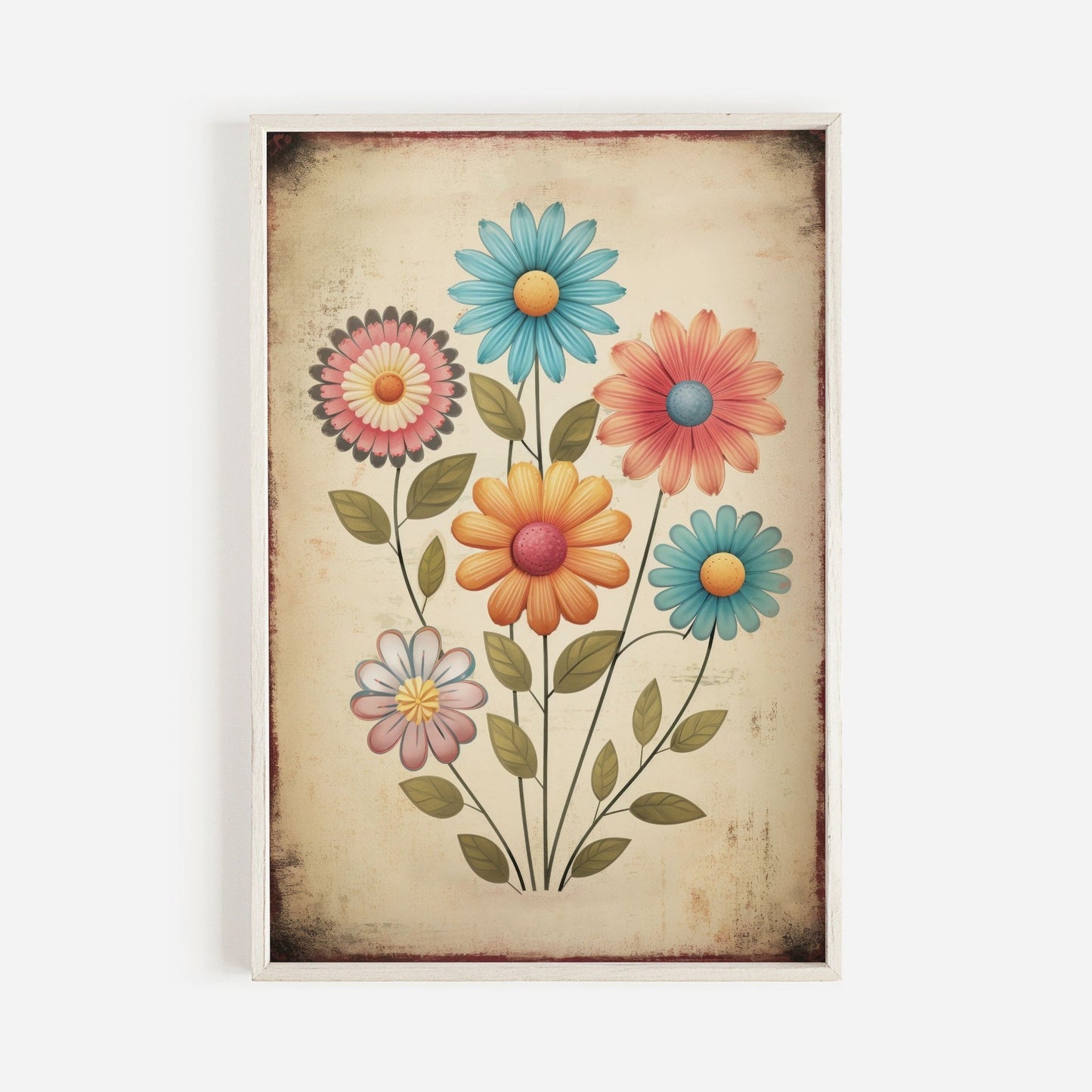 Whimsical Floral Kids Room Decor, Retro Flower Print, Vintage Art - WildfieldPrints