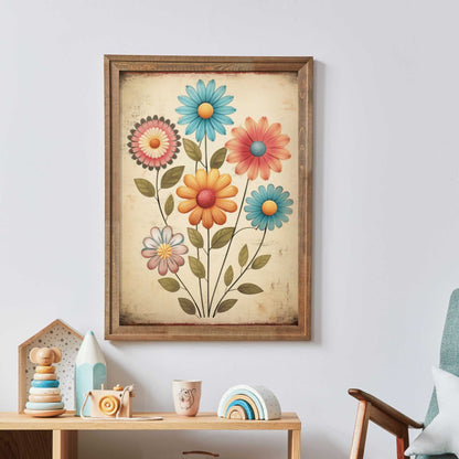 Whimsical Floral Kids Room Decor, Retro Flower Print, Vintage Art - WildfieldPrints
