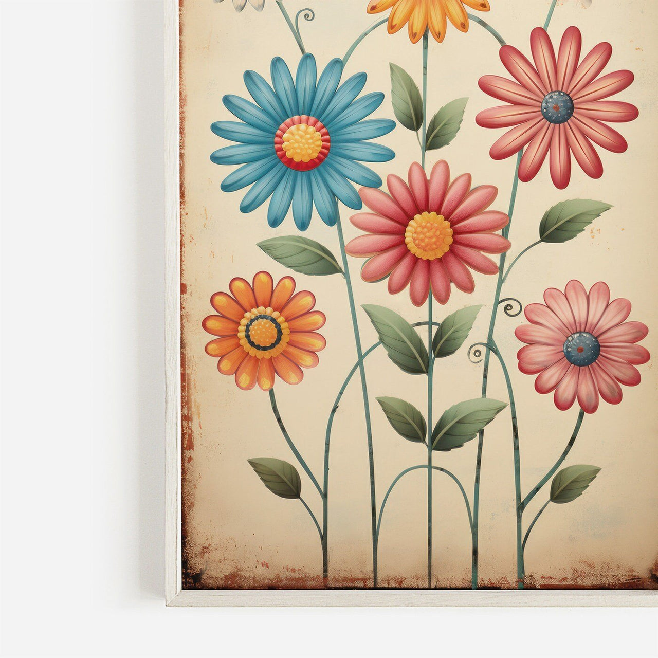 Retro Flower Wall Art – Floral Kids Room Print