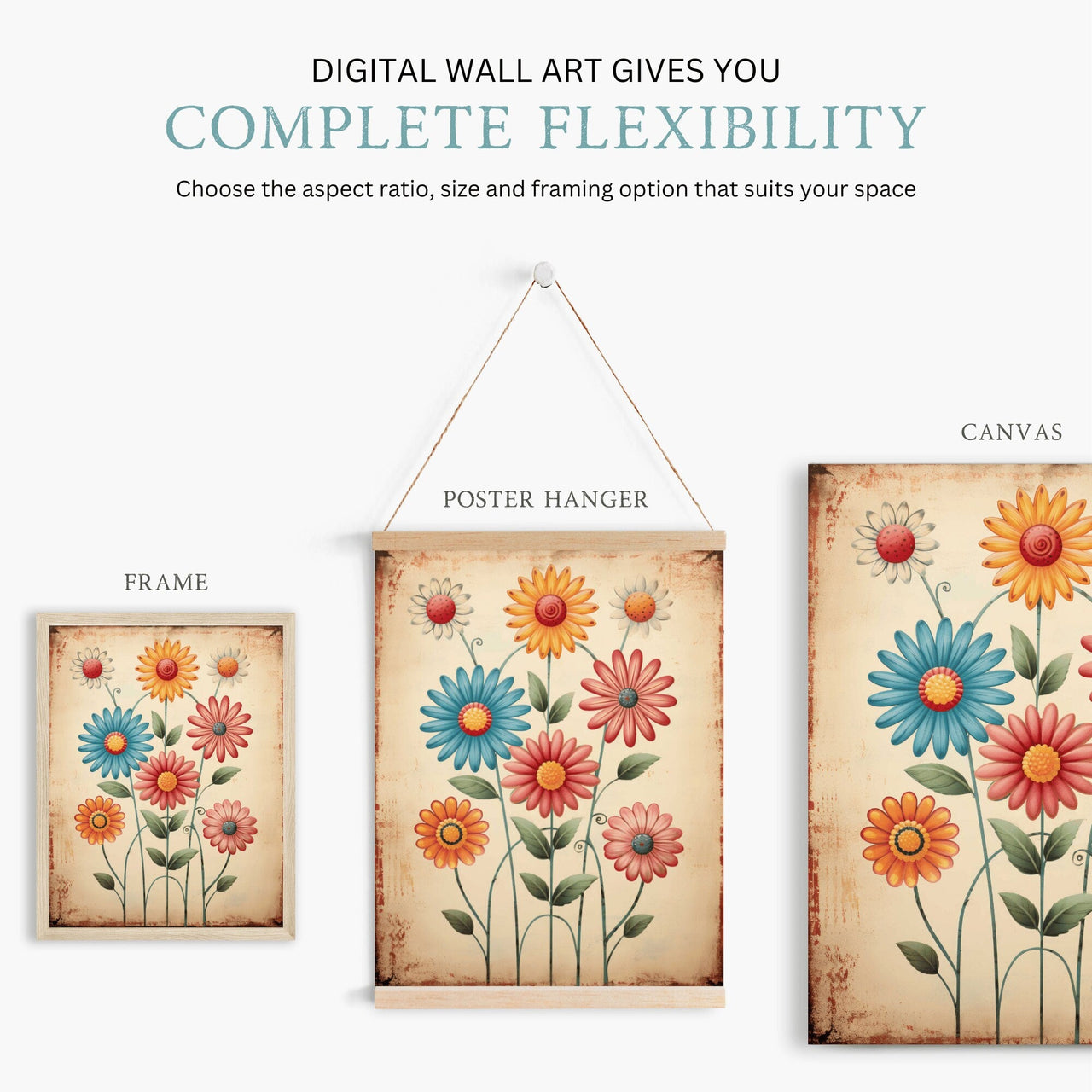 Retro Flower Wall Art – Floral Kids Room Print