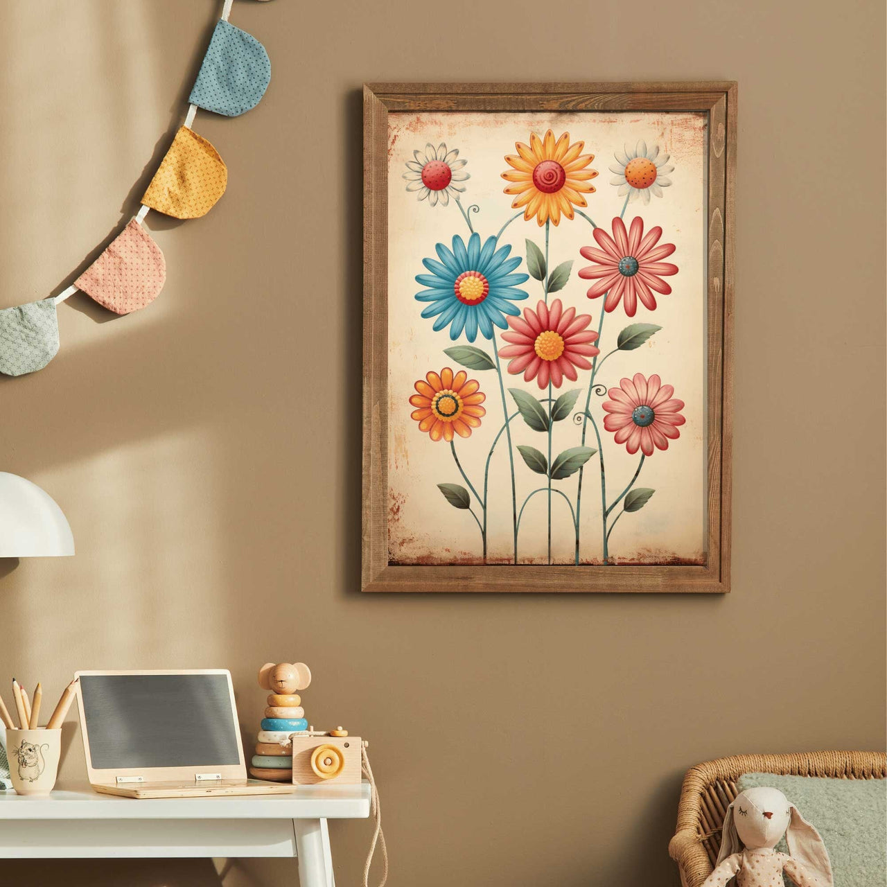 Retro Flower Wall Art – Floral Kids Room Print