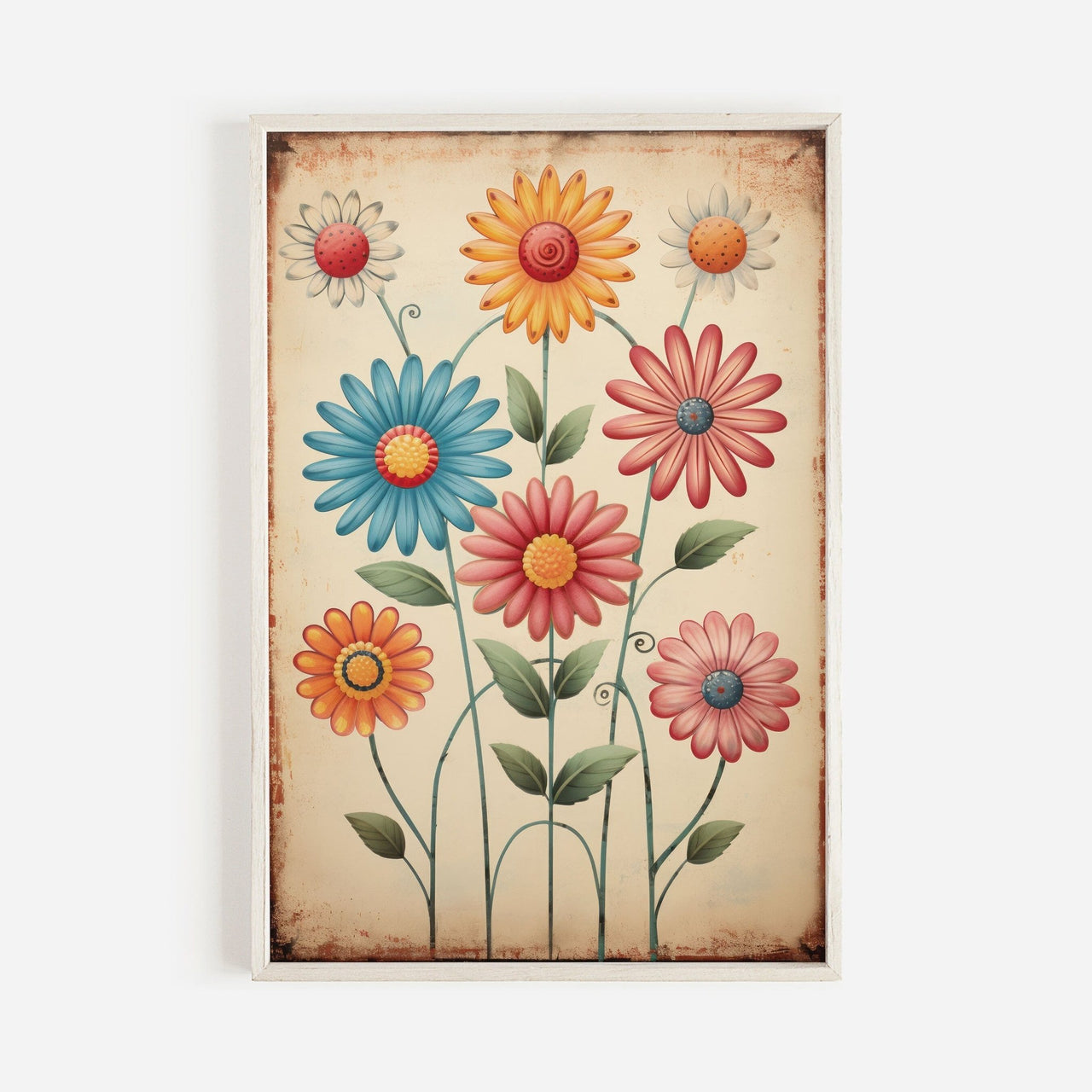 Retro Flower Wall Art – Floral Kids Room Print