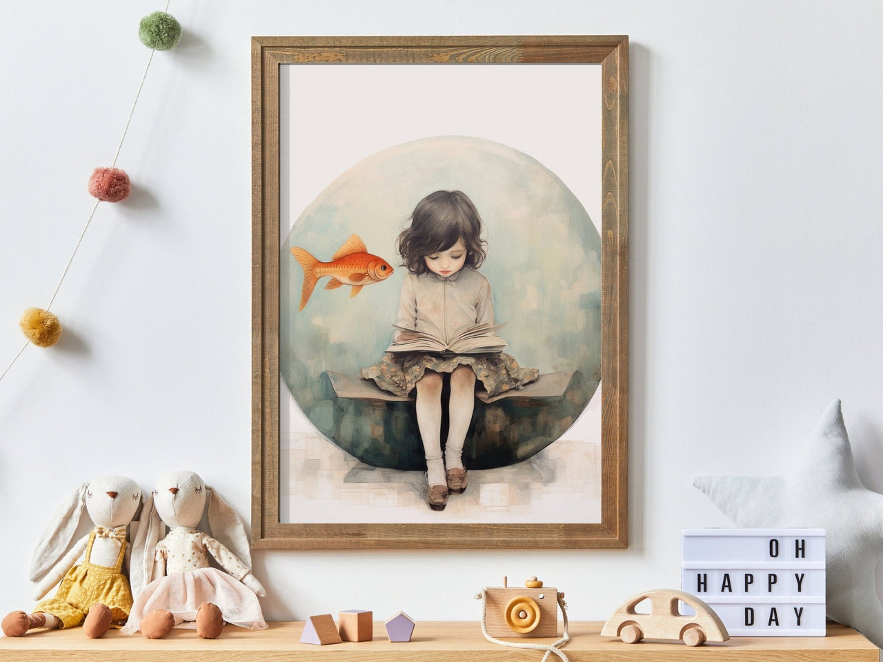 Girl Reading Wall Art – Vintage Kids Room Print