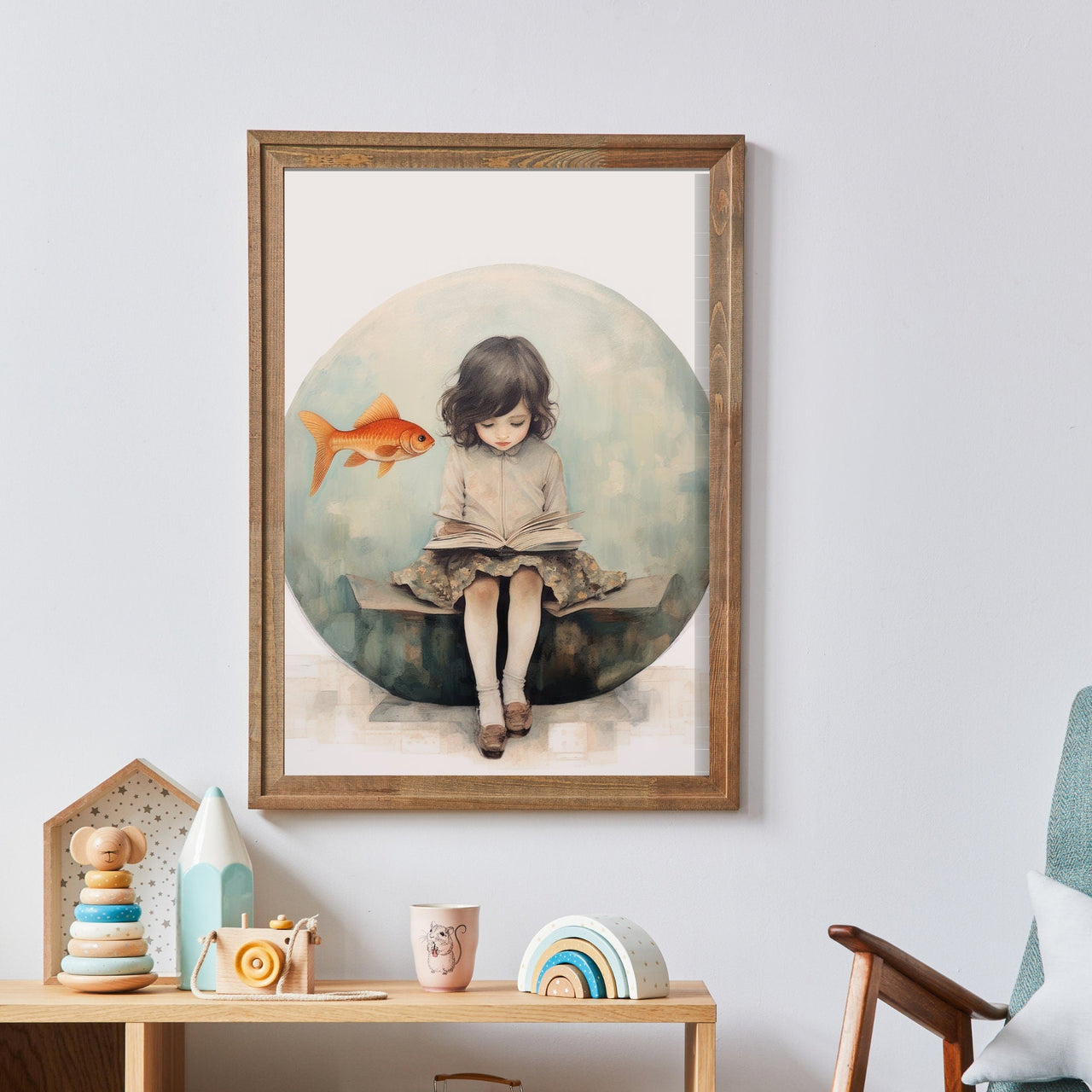 Girl Reading Wall Art – Vintage Kids Room Print