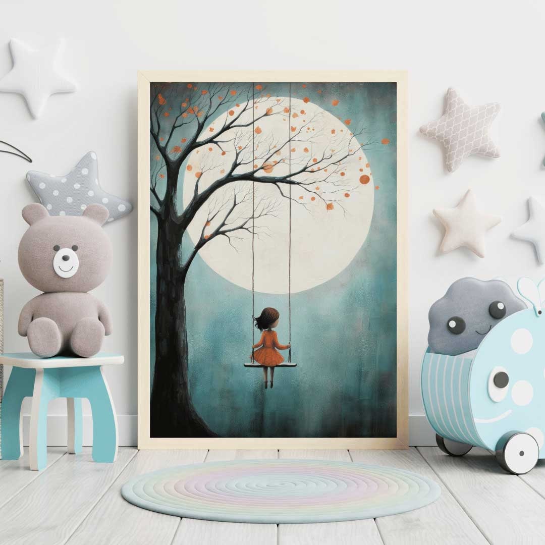 Girl on a Swing Wall Art – Fairy - Tale Nursery Print