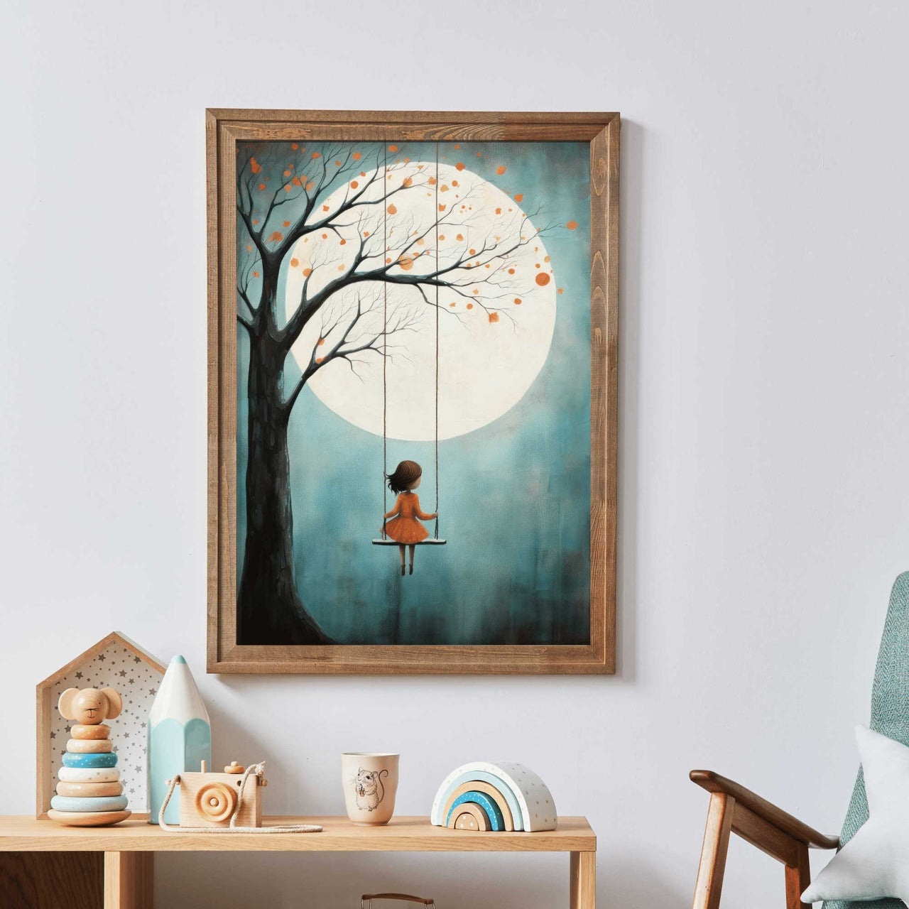 Girl on a Swing Wall Art – Fairy - Tale Nursery Print