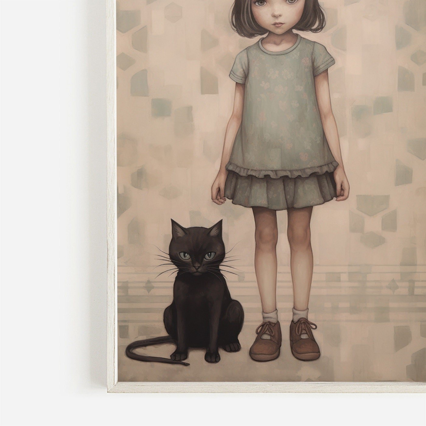 Whimsical Girl's Room Wall Art, Vintage Cat Print, Unique Nursery Decor - WildfieldPrints