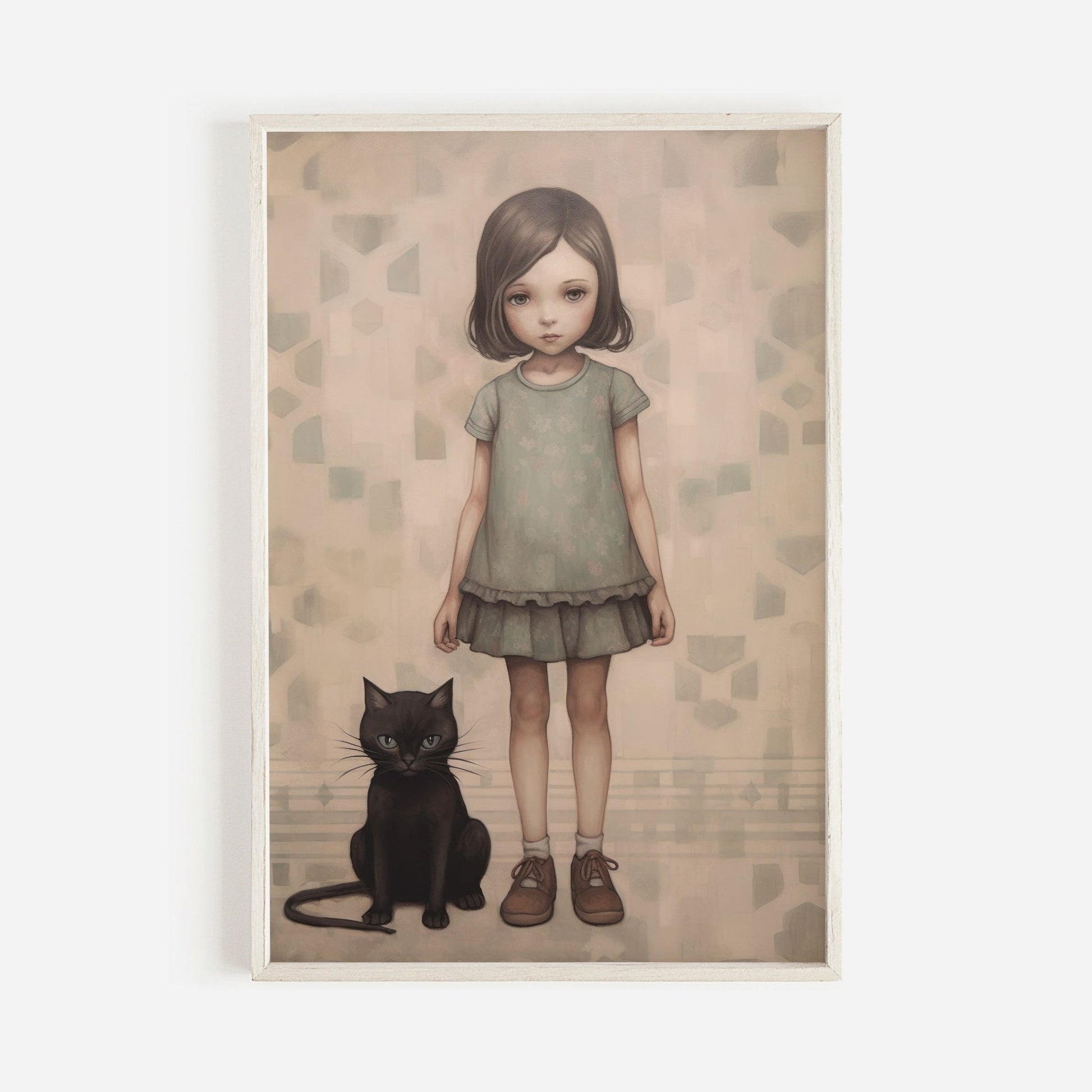 Whimsical Girl's Room Wall Art, Vintage Cat Print, Unique Nursery Decor - WildfieldPrints
