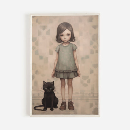 Whimsical Girl's Room Wall Art, Vintage Cat Print, Unique Nursery Decor - WildfieldPrints