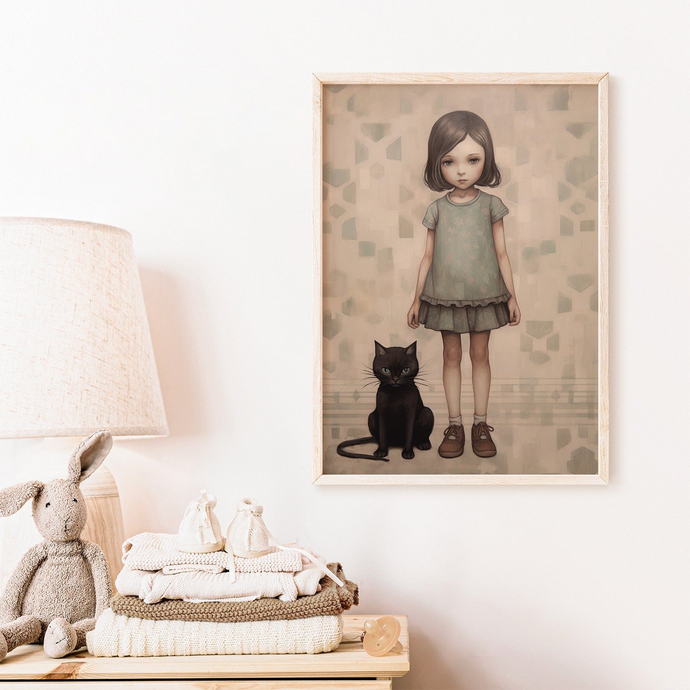 Whimsical Girl's Room Wall Art, Vintage Cat Print, Unique Nursery Decor - WildfieldPrints