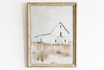 White Barn Print, Farmhouse Painting, Rustic Countryside Decor - WildfieldPrints