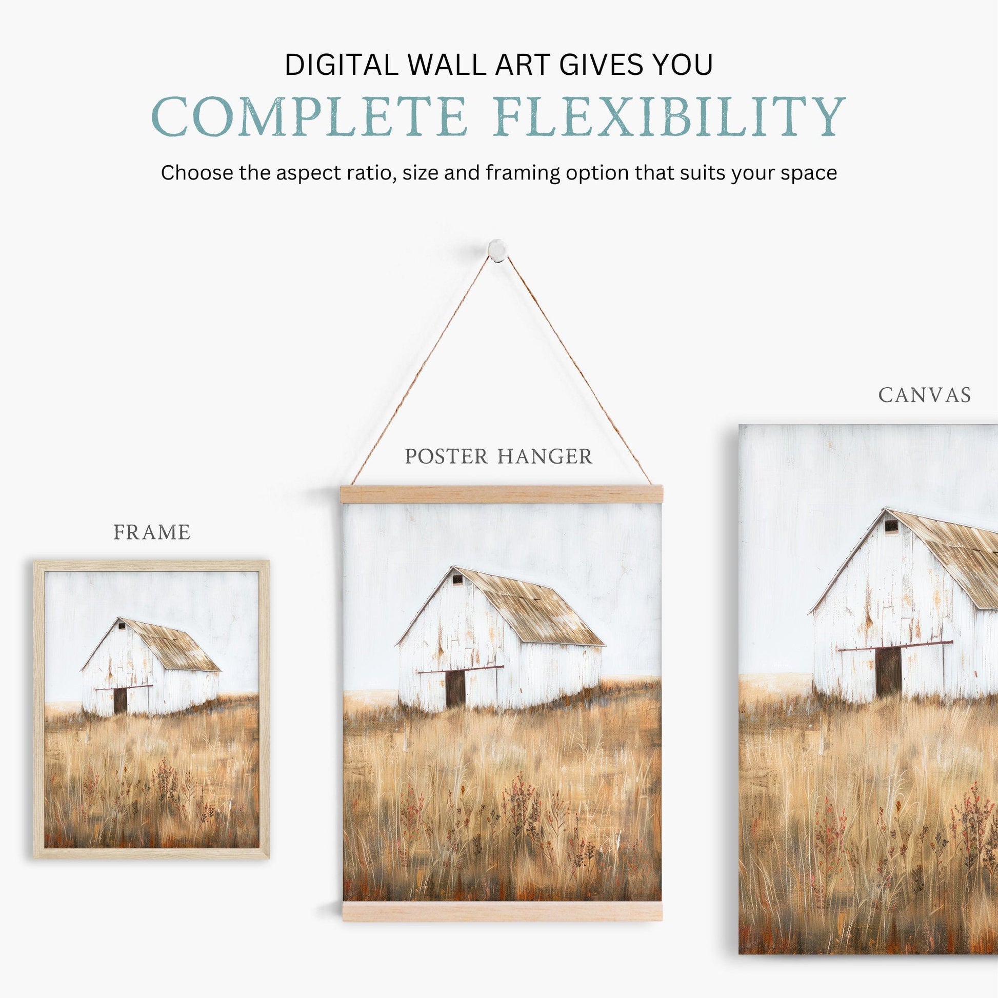 White Barn Print, Farmhouse Painting, Rustic Countryside Decor - WildfieldPrints
