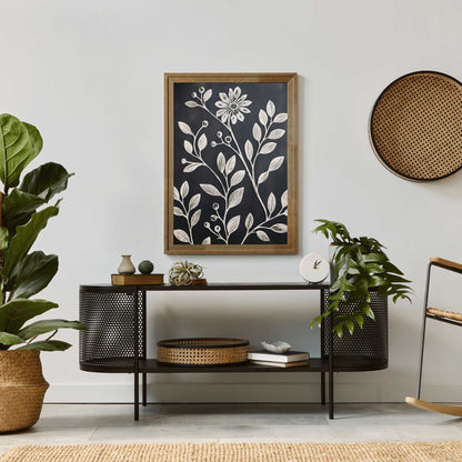 White Flower Art, Rustic Floral Wall Decor, Black Wood Accent - WildfieldPrints
