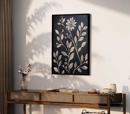 White Flower Art, Rustic Floral Wall Decor, Black Wood Accent - WildfieldPrints