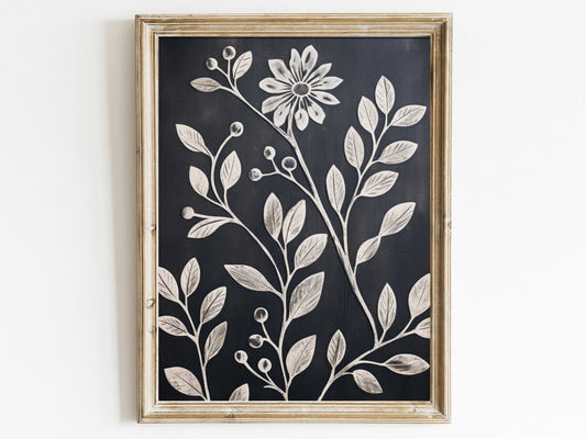 White Flower Art, Rustic Floral Wall Decor, Black Wood Accent - WildfieldPrints