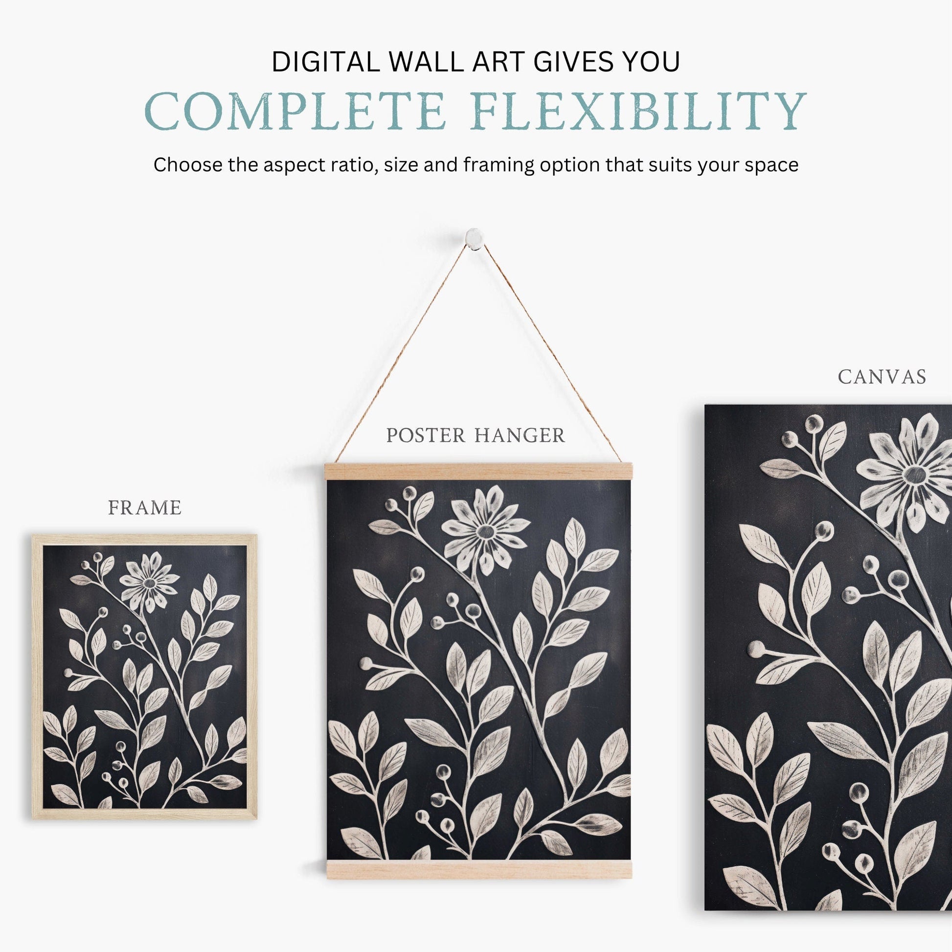 White Flower Art, Rustic Floral Wall Decor, Black Wood Accent - WildfieldPrints