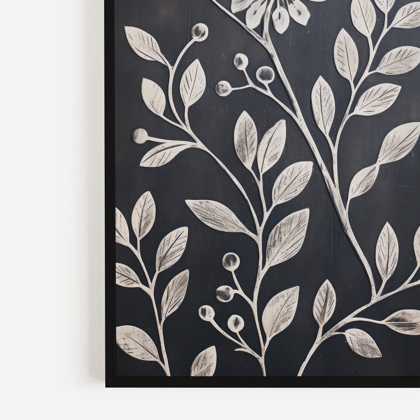 White Flower Art, Rustic Floral Wall Decor, Black Wood Accent - WildfieldPrints