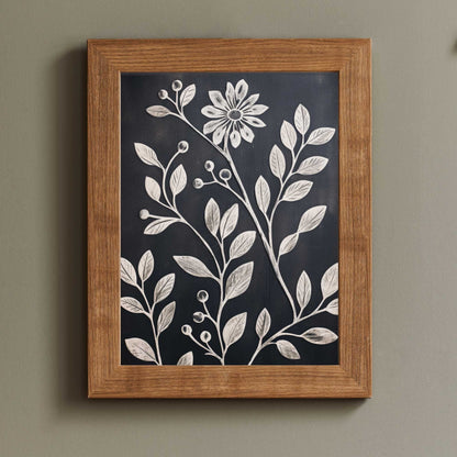 White Flower Art, Rustic Floral Wall Decor, Black Wood Accent - WildfieldPrints
