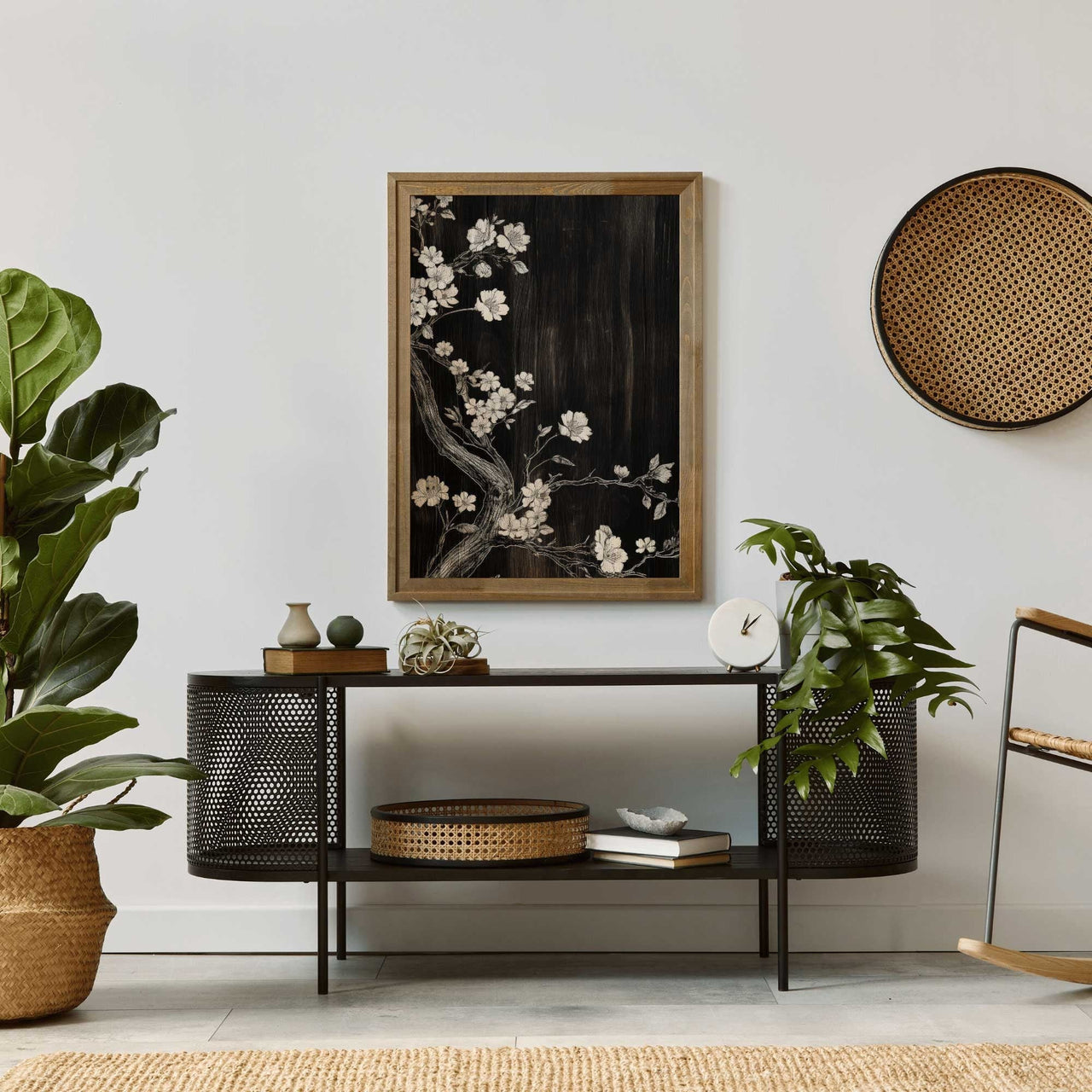 White Flower Wall Art – Floral Living Room Print