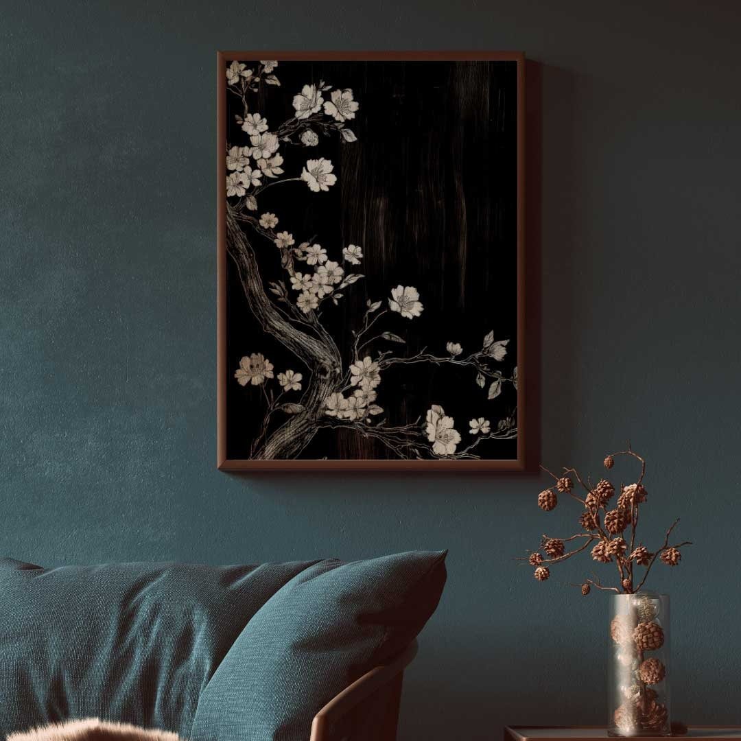 White Flower Wall Art – Floral Living Room Print