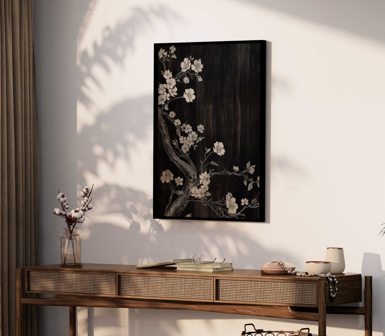 White Flower Wall Art – Floral Living Room Print