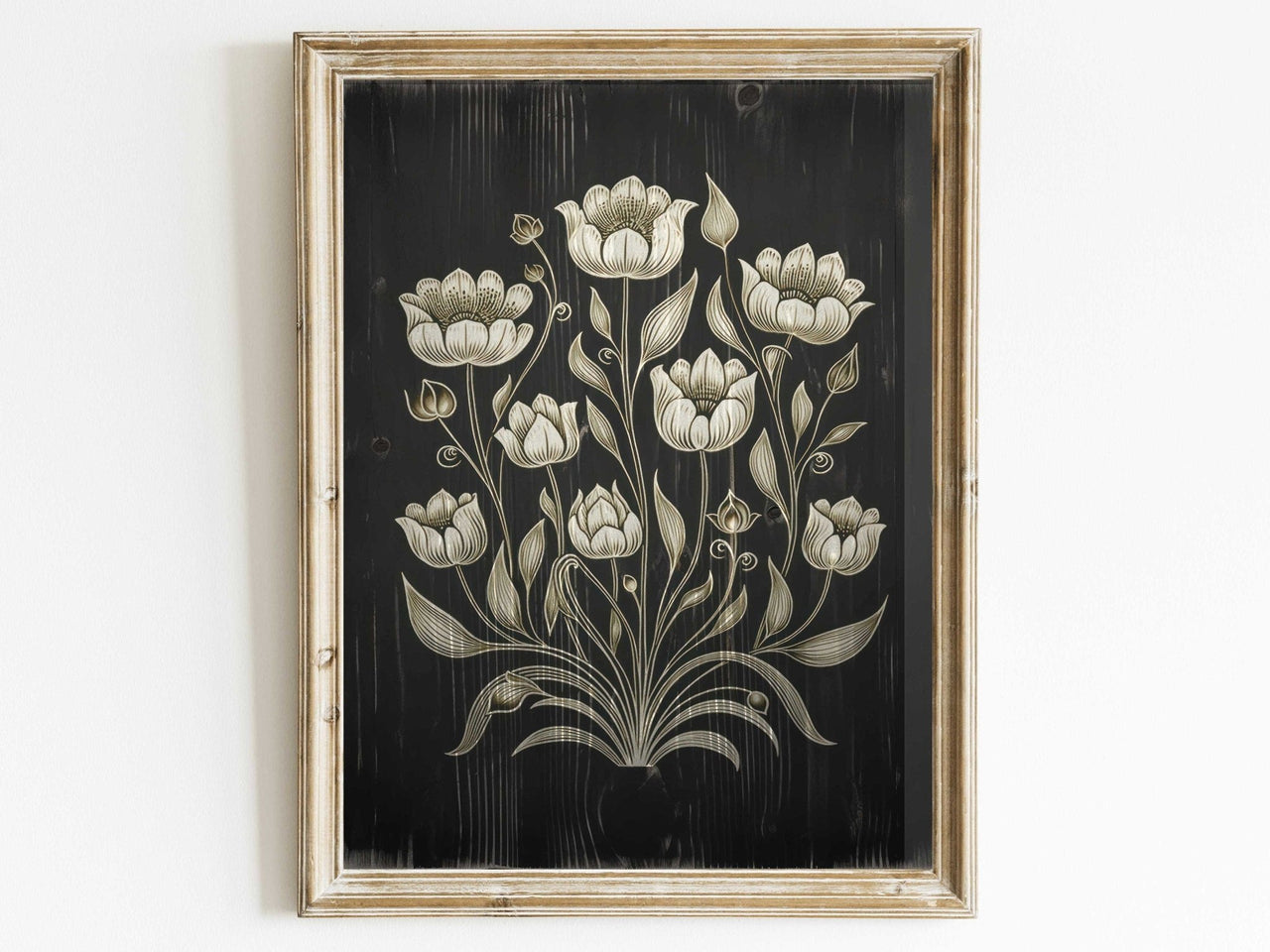 White Flower Print – Floral Living Room Wall Art