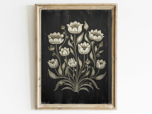 White Flower Print – Floral Living Room Wall Art