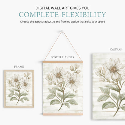 White Flower Print, Rustic Floral Wall Decor, Farmhouse Aesthetic - WildfieldPrints