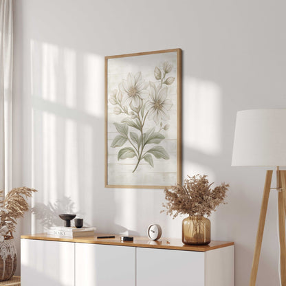 White Flower Print, Rustic Floral Wall Decor, Farmhouse Aesthetic - WildfieldPrints