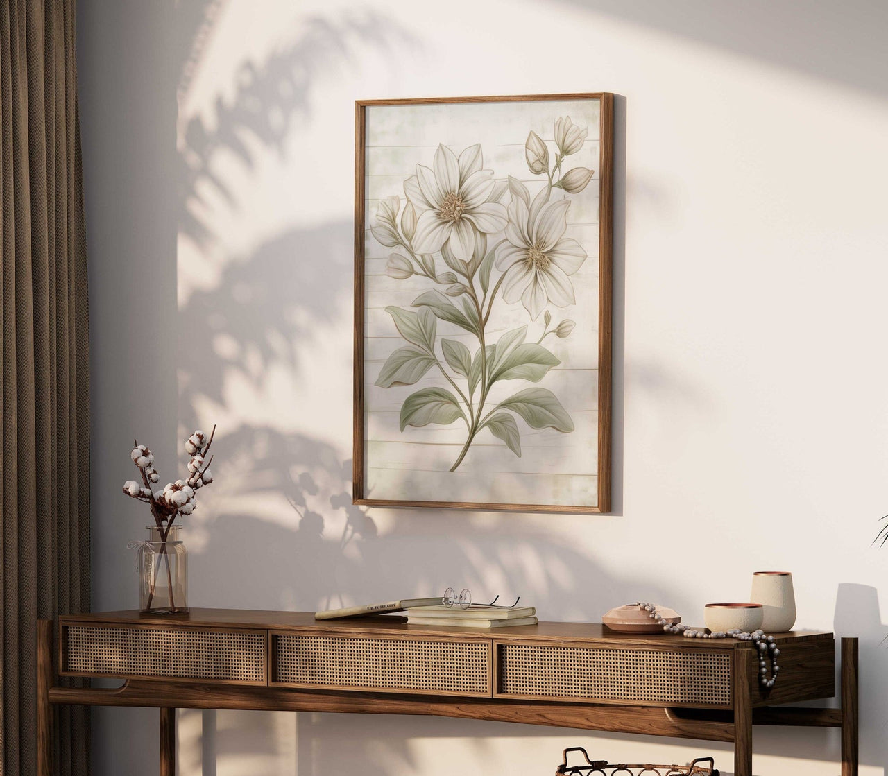 White Flower Wall Art – Floral Girls Room Print
