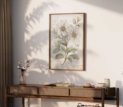 White Flower Print, Rustic Floral Wall Decor, Farmhouse Aesthetic - WildfieldPrints