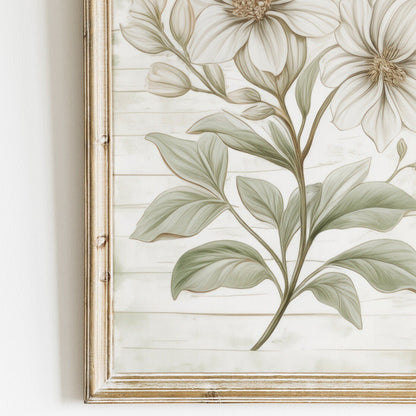 White Flower Print, Rustic Floral Wall Decor, Farmhouse Aesthetic - WildfieldPrints