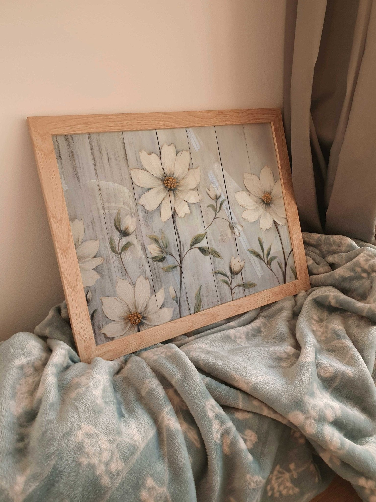 White Flower Print, Rustic Kitchen Wall Decor, Farmhouse Style - WildfieldPrints