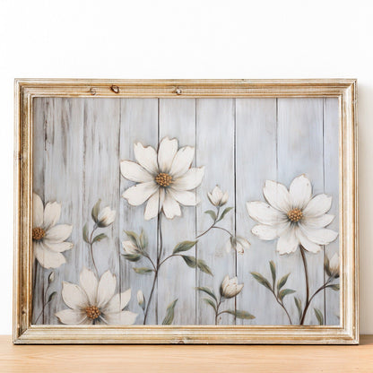 White Flower Print, Rustic Kitchen Wall Decor, Farmhouse Style - WildfieldPrints