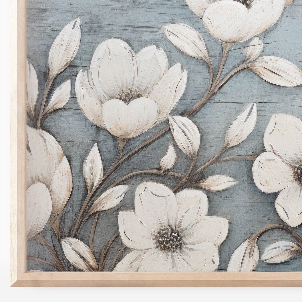 White Flower Wall Art – Floral Kitchen Print