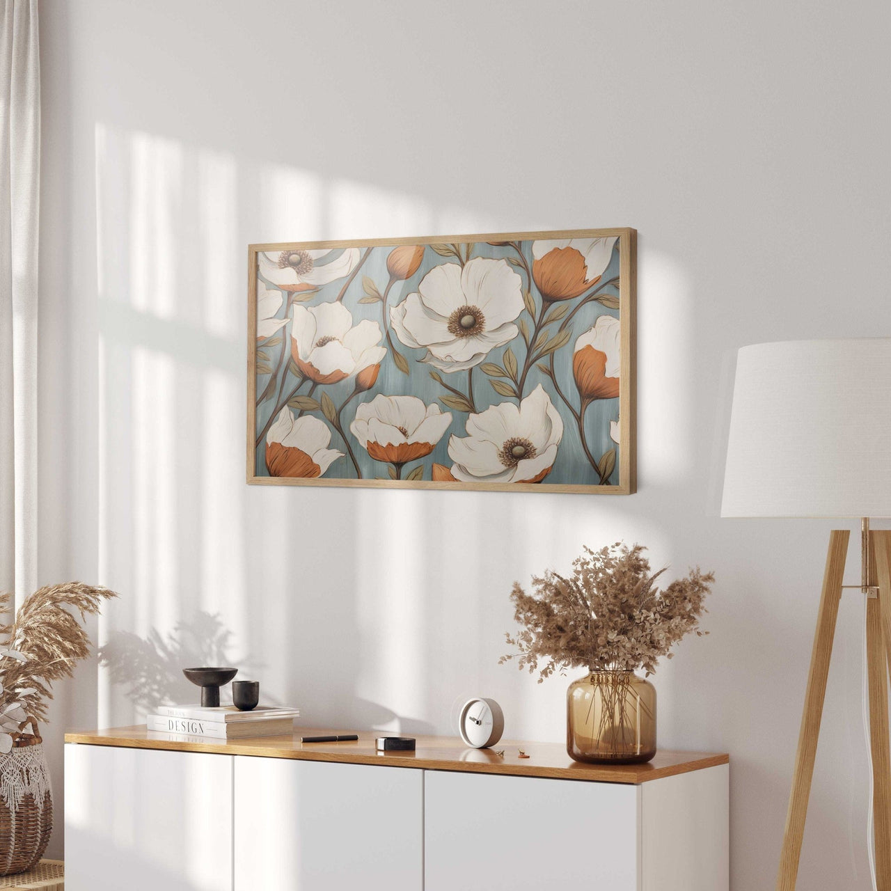 White Flowers Wall Art – Floral Nursery Print