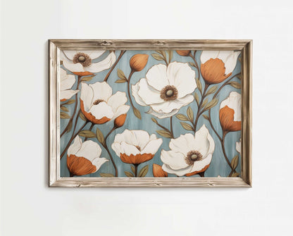 White Flowers Print, Rustic Wall Decor, Vintage Floral Art - WildfieldPrints